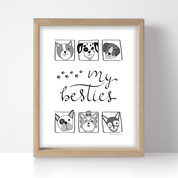 cuadritos imprimibles, kit imprimible, kit digital, perritos, lettering